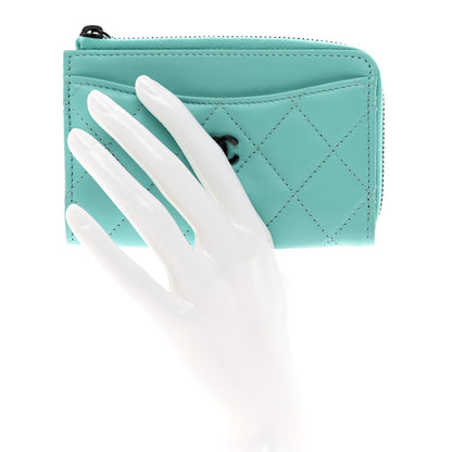 Chanel Lambskin Quilted CC Zip Around Card Holder Turquoise 2 of 8