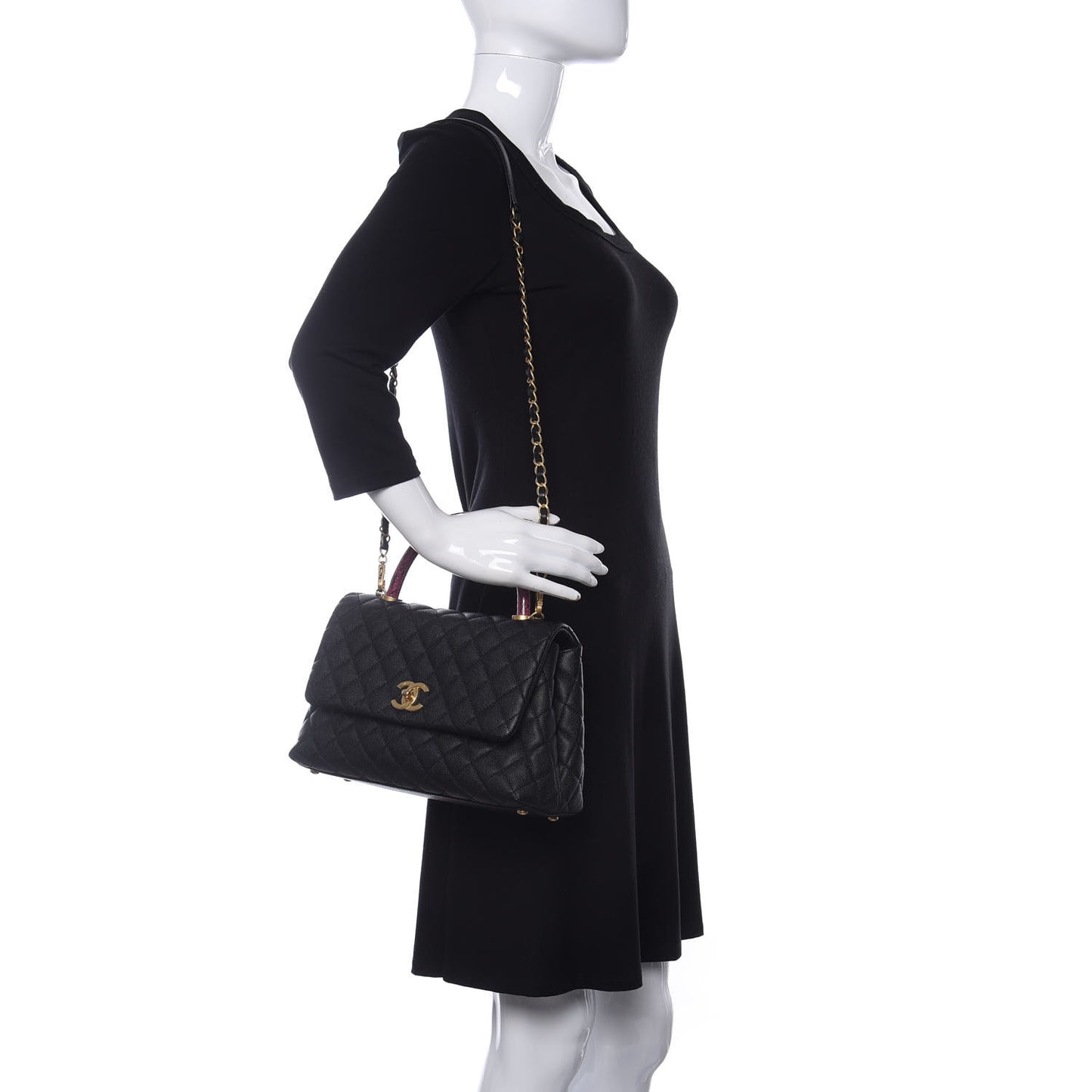 Caviar Elaphe Quilted Small Coco Handle Flap Black