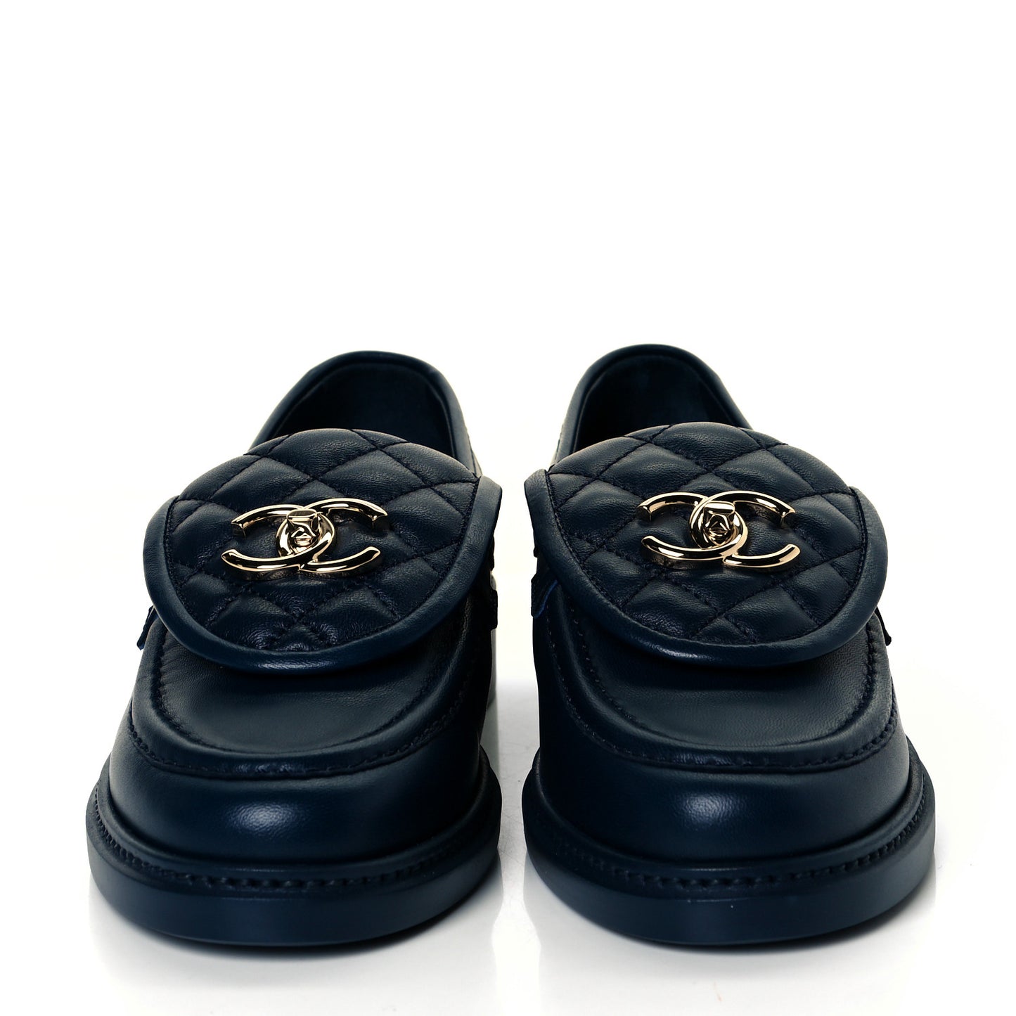 Lambskin Quilted CC Turnlock Loafers 36.5 Navy