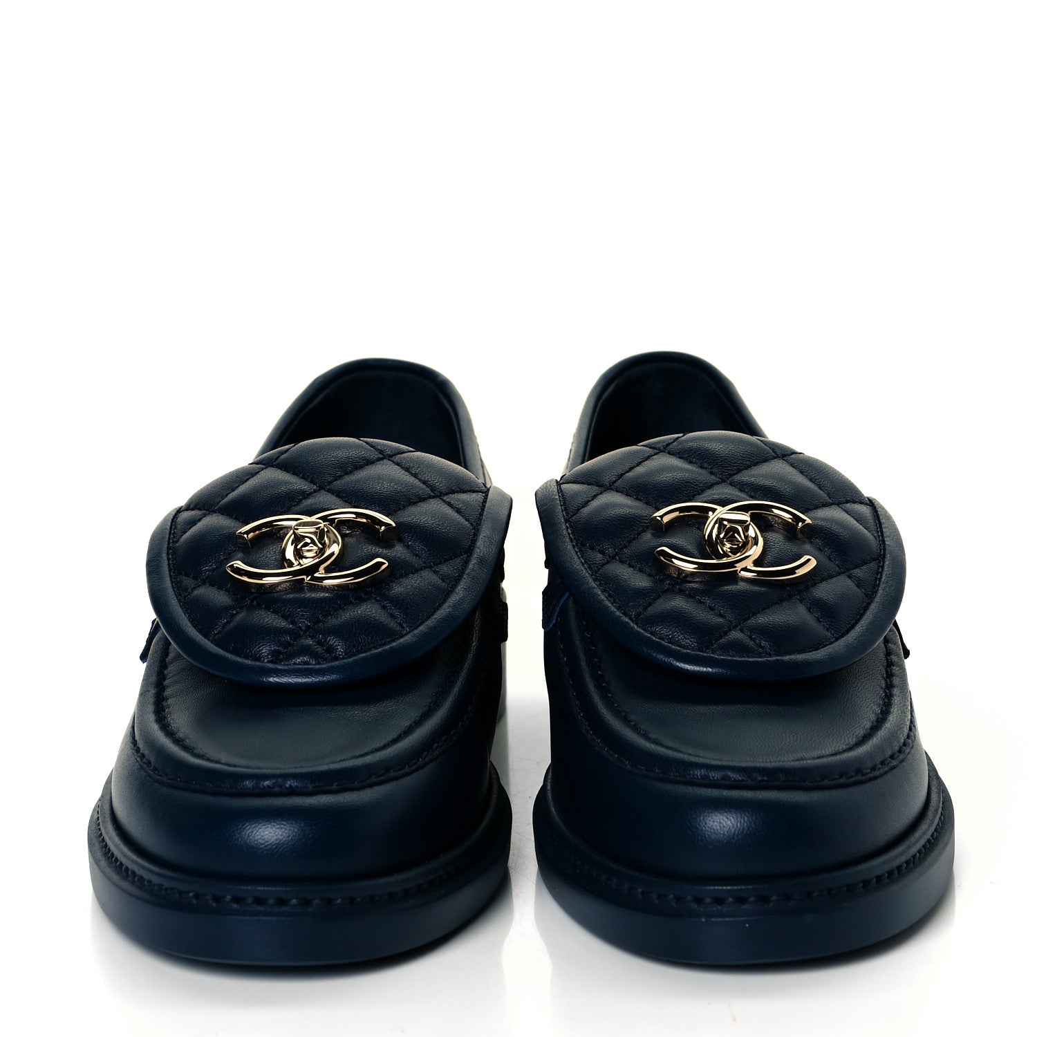 Chanel Lambskin Quilted CC Turnlock Loafers 36.5 Navy 2 of 11