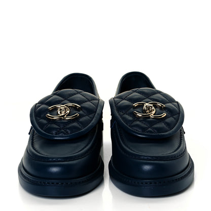 Chanel Lambskin Quilted CC Turnlock Loafers 36.5 Navy 2 of 11