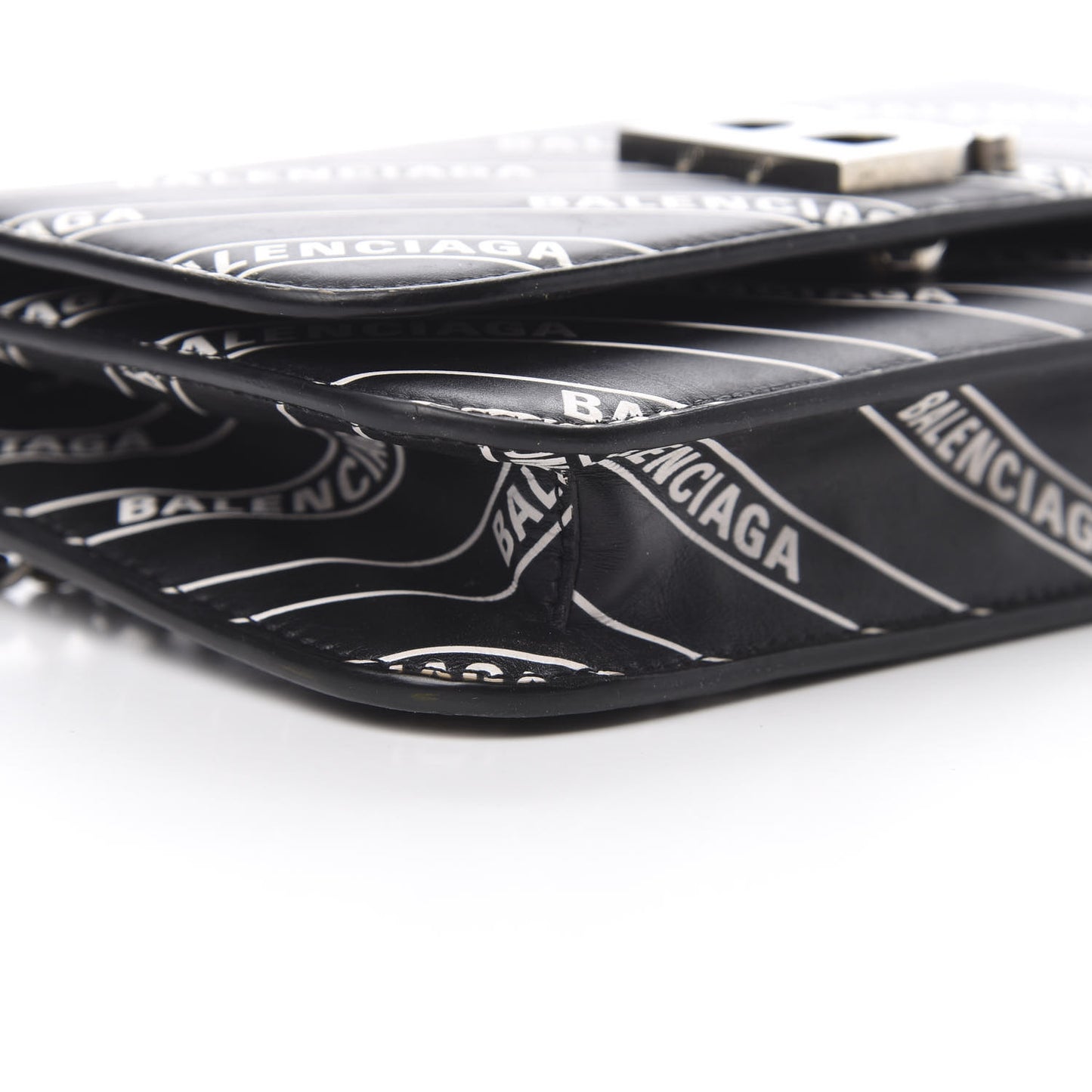 Matte Calfskin Diagonal Allover Logo Print B Wallet on Chain Black White