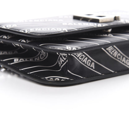 Balenciaga Matte Calfskin Diagonal Allover Logo Print B Wallet on Chain Black White 9 of 12