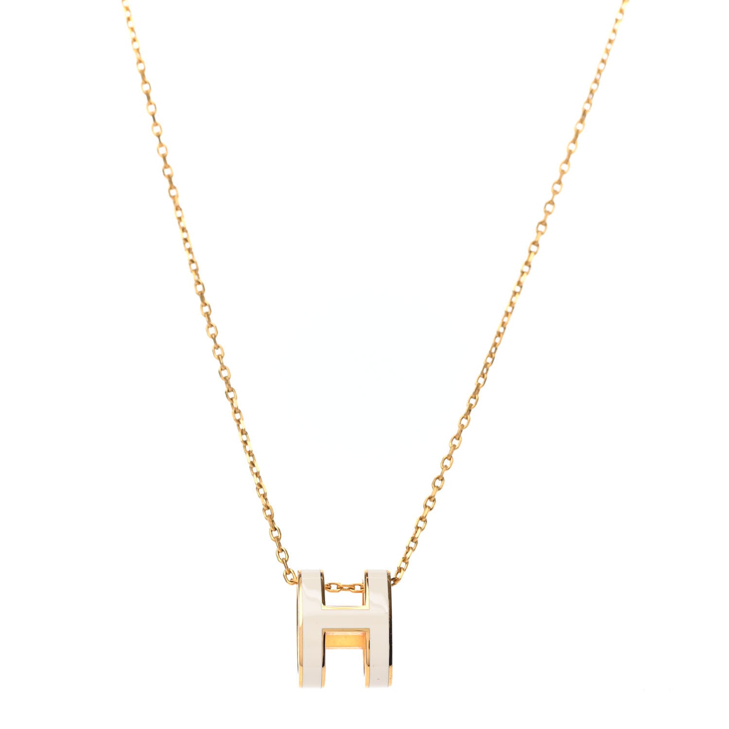Hermes Lacquered Gold Pop H Pendant Necklace White 1 of 3