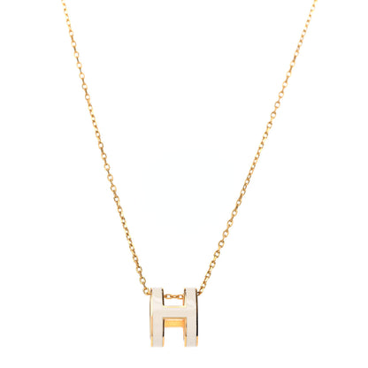 Hermes Lacquered Gold Pop H Pendant Necklace White 1 of 3
