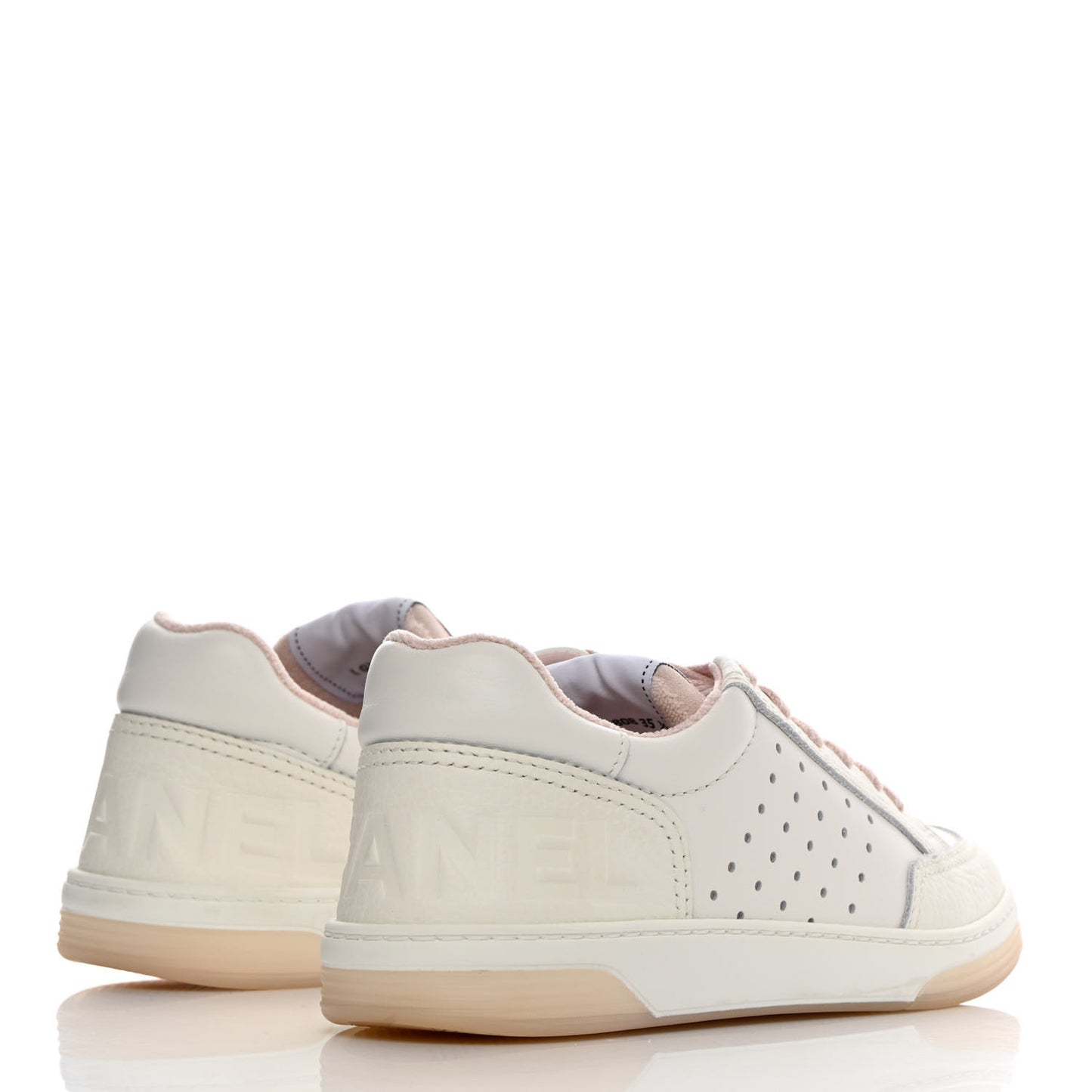 Grained Calfskin Fabric Womens Logo Sneakers 35.5 White Light Pink