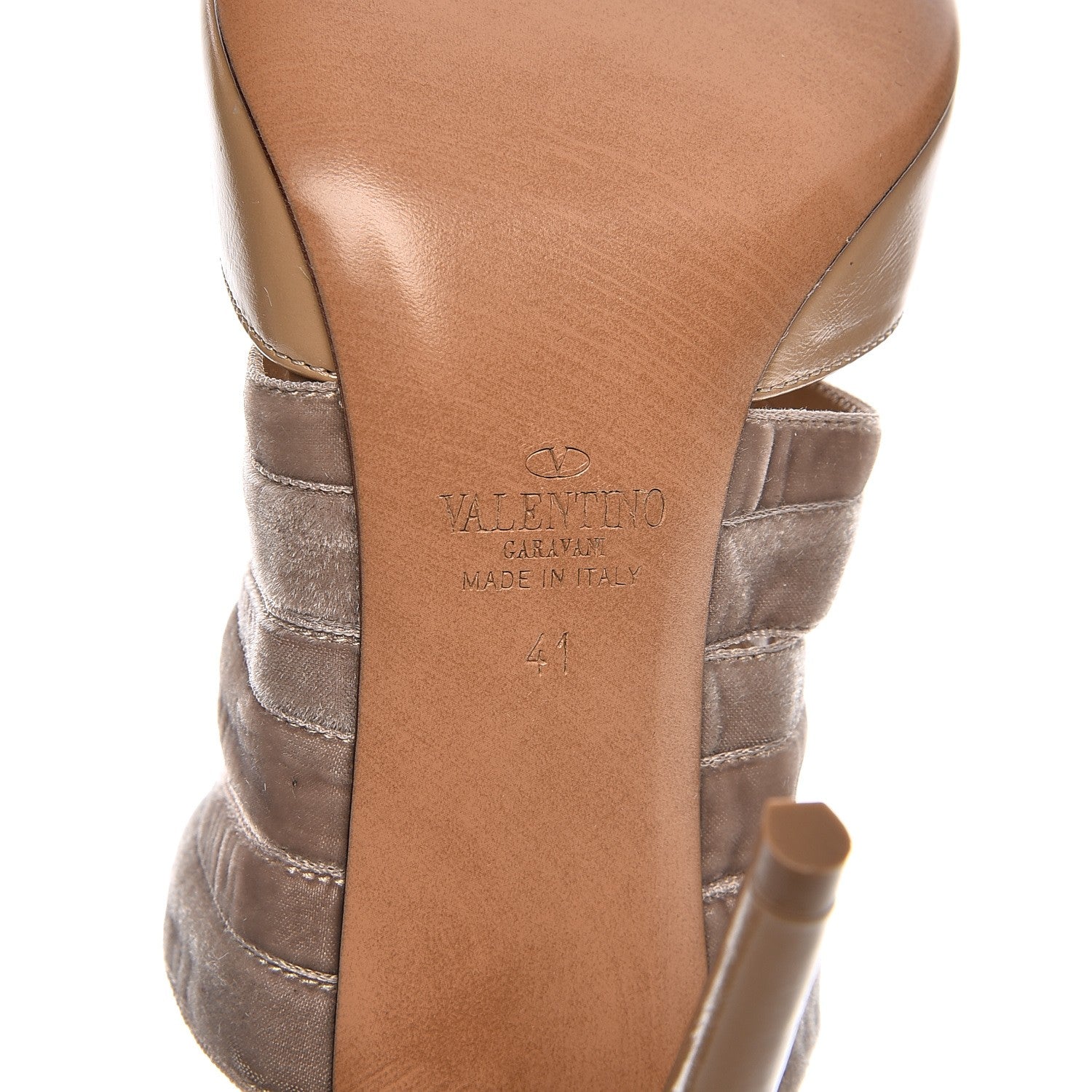 Valentino Garavani Calfskin Velvet Lace Up Pumps 41 Beige 6 of 7