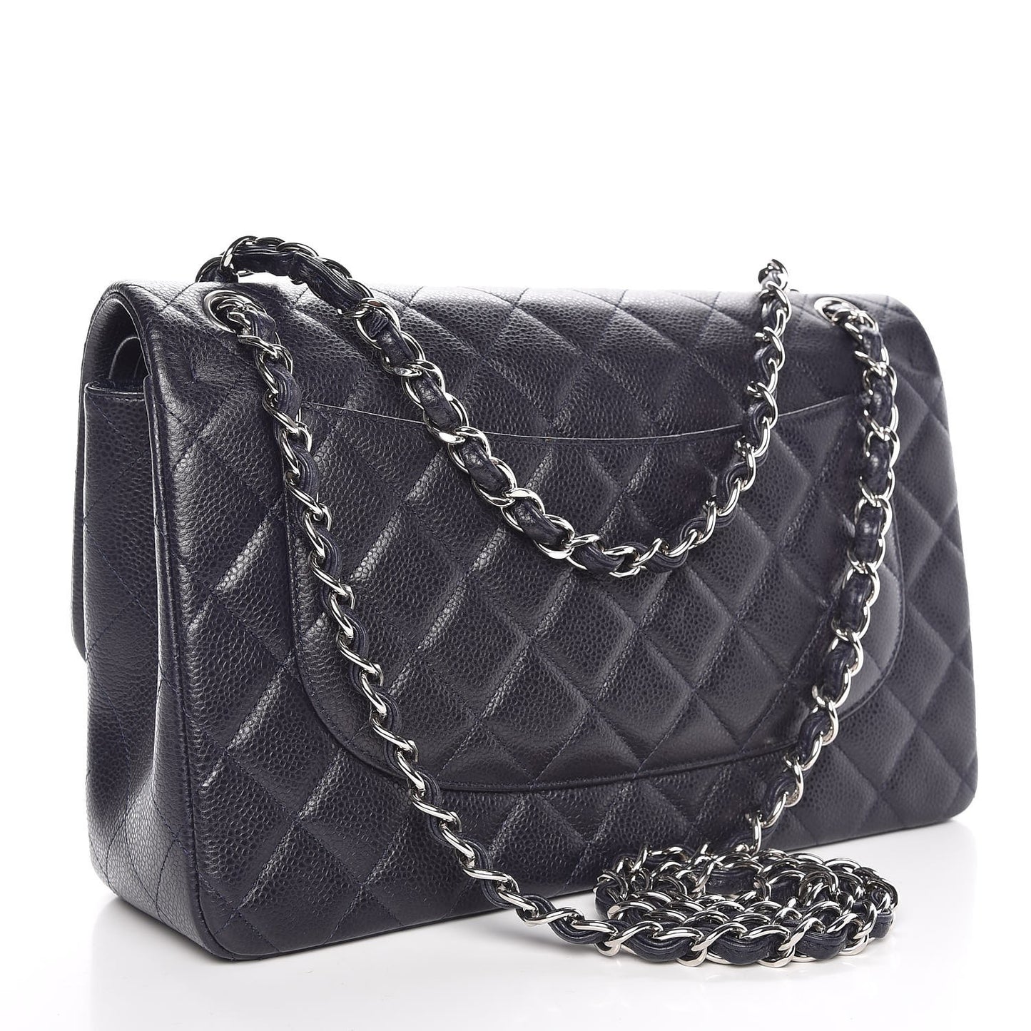 Caviar Quilted Jumbo Double Flap Navy Blue