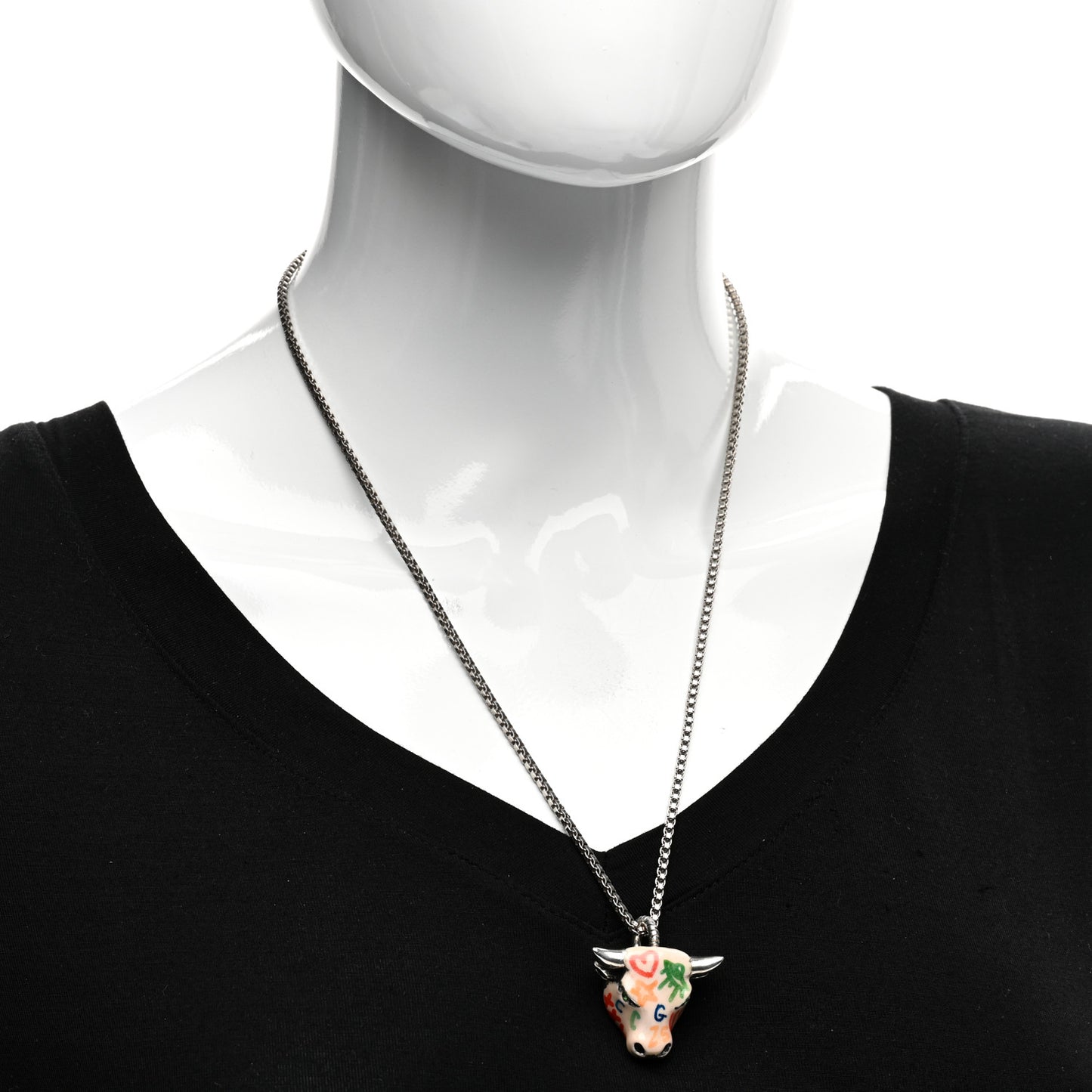 Sterling Silver Enamel Crystal Anger Forest Bull Head Necklace Multicolor