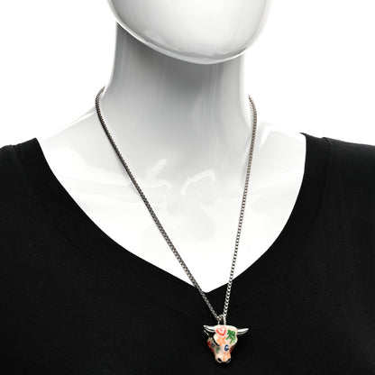 Gucci Sterling Silver Enamel Crystal Anger Forest Bull Head Necklace Multicolor 2 of 6
