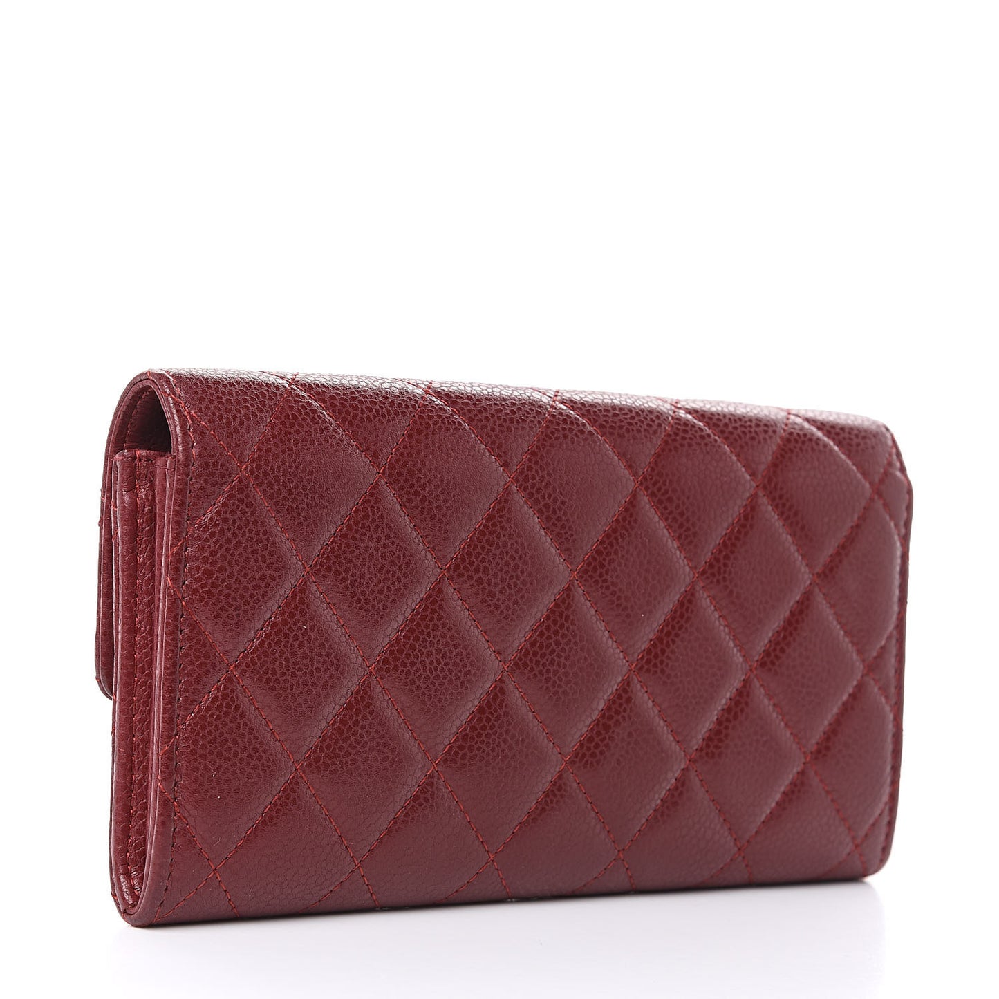 Caviar Quilted Large Gusset Flap Wallet Dark Red