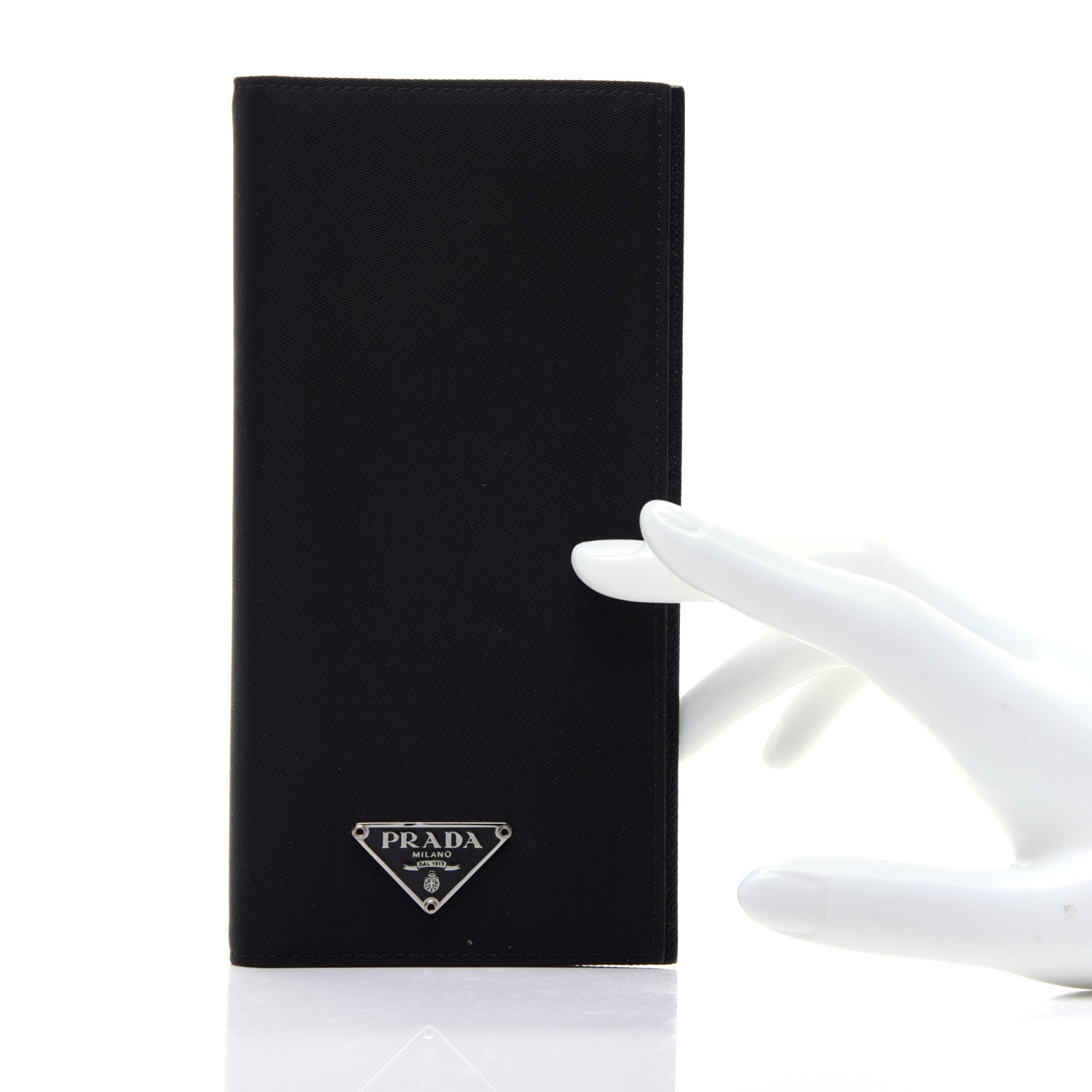 Prada Canvas Saffiano Metal Checkbook Cover Black 2 of 9