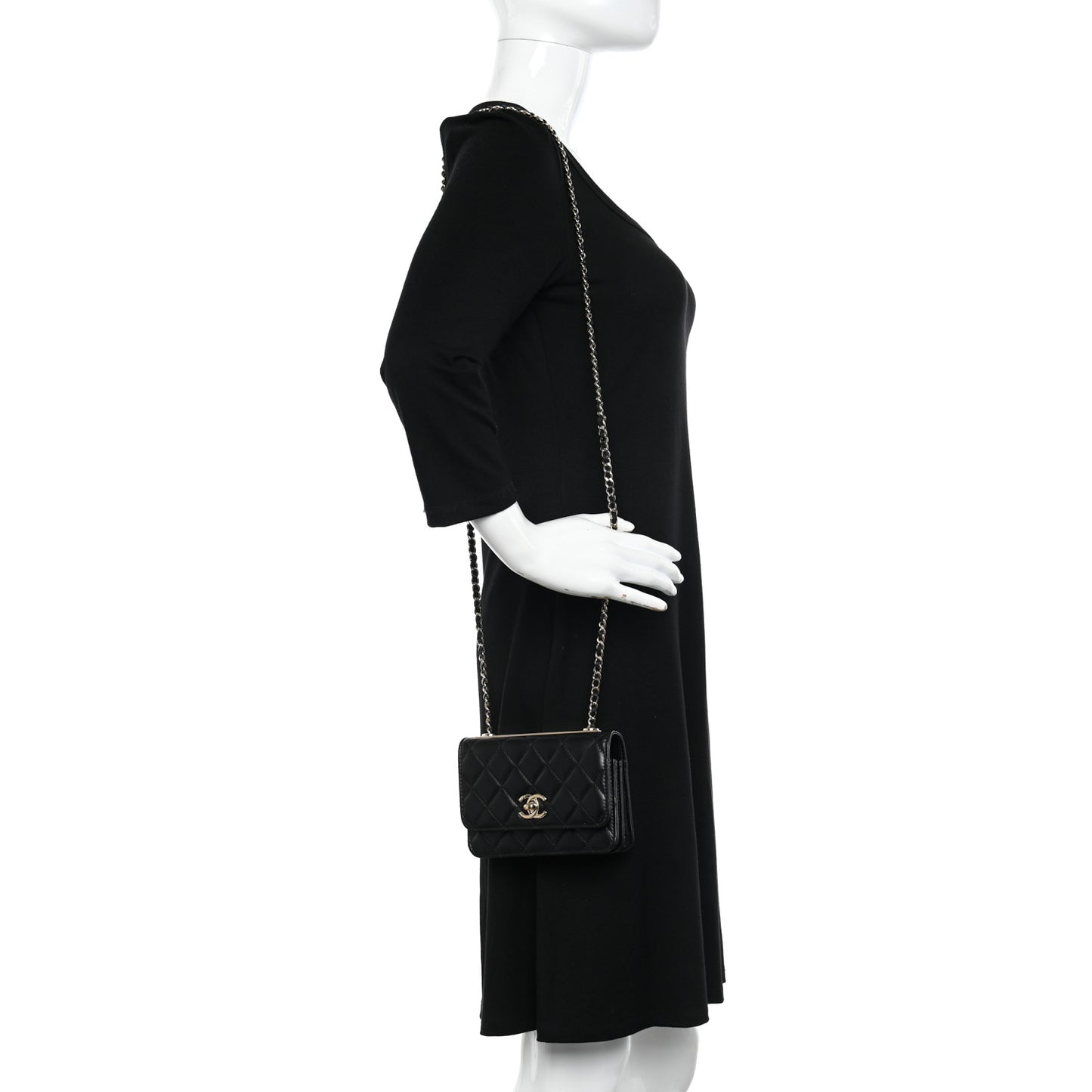 Lambskin Quilted Mini Trendy CC Wallet On Chain WOC Black