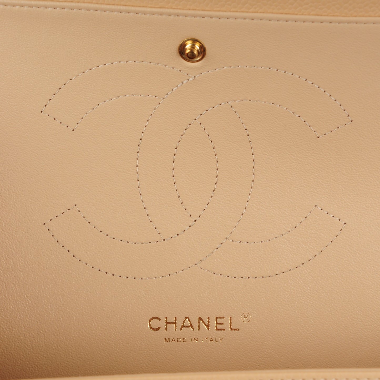 Caviar Quilted Jumbo Double Flap Beige Clair