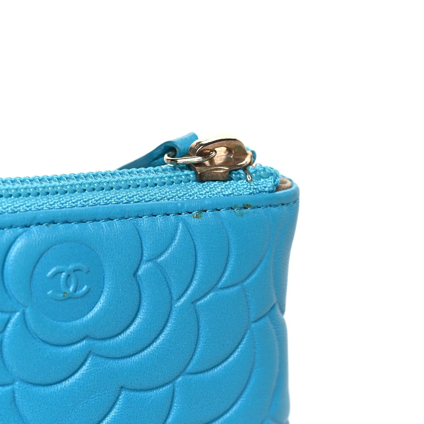 Lambskin Camellia Embossed Key Holder Case Turquoise