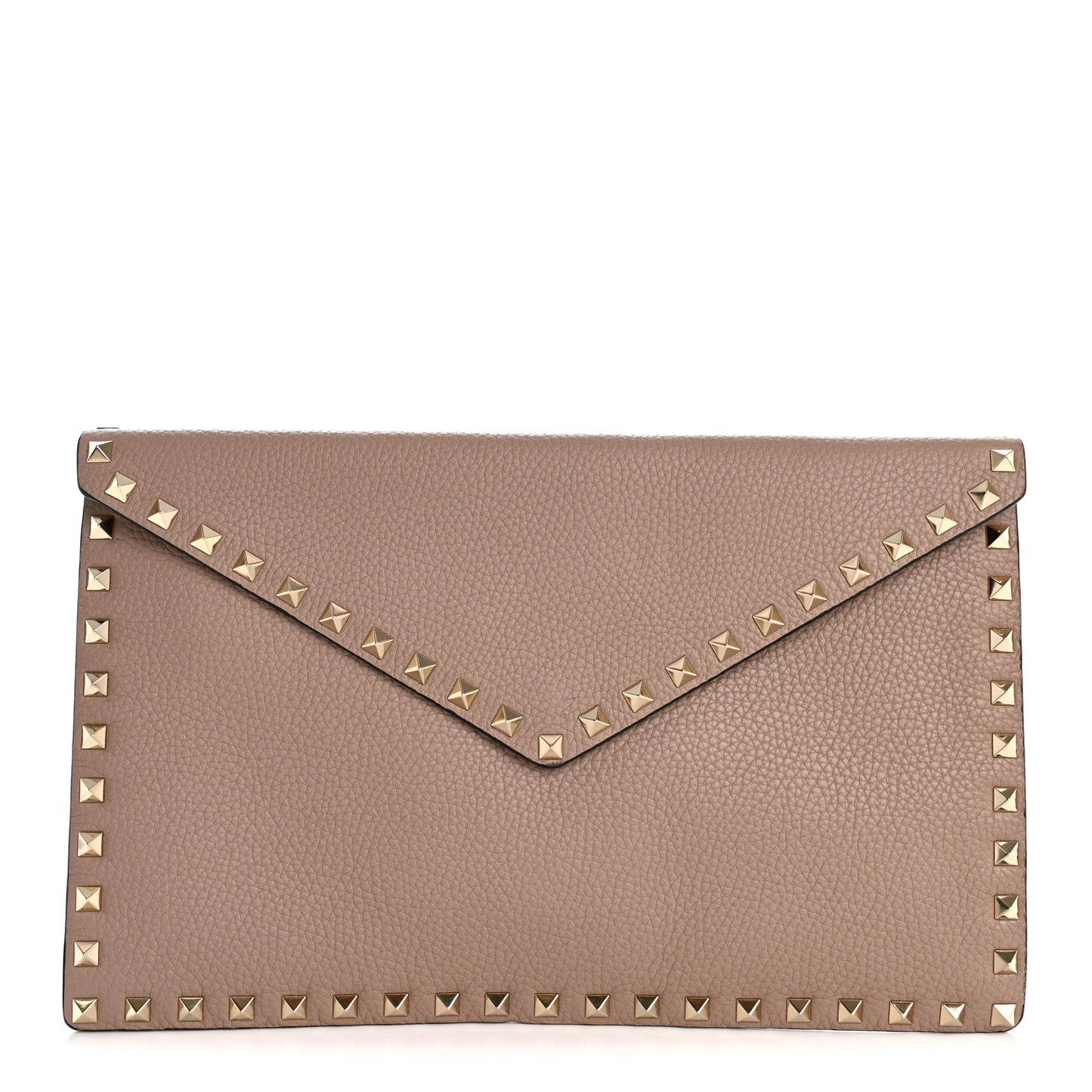 Vitello Medium Rockstud Envelope Flat Wristlet Pouch Poudre