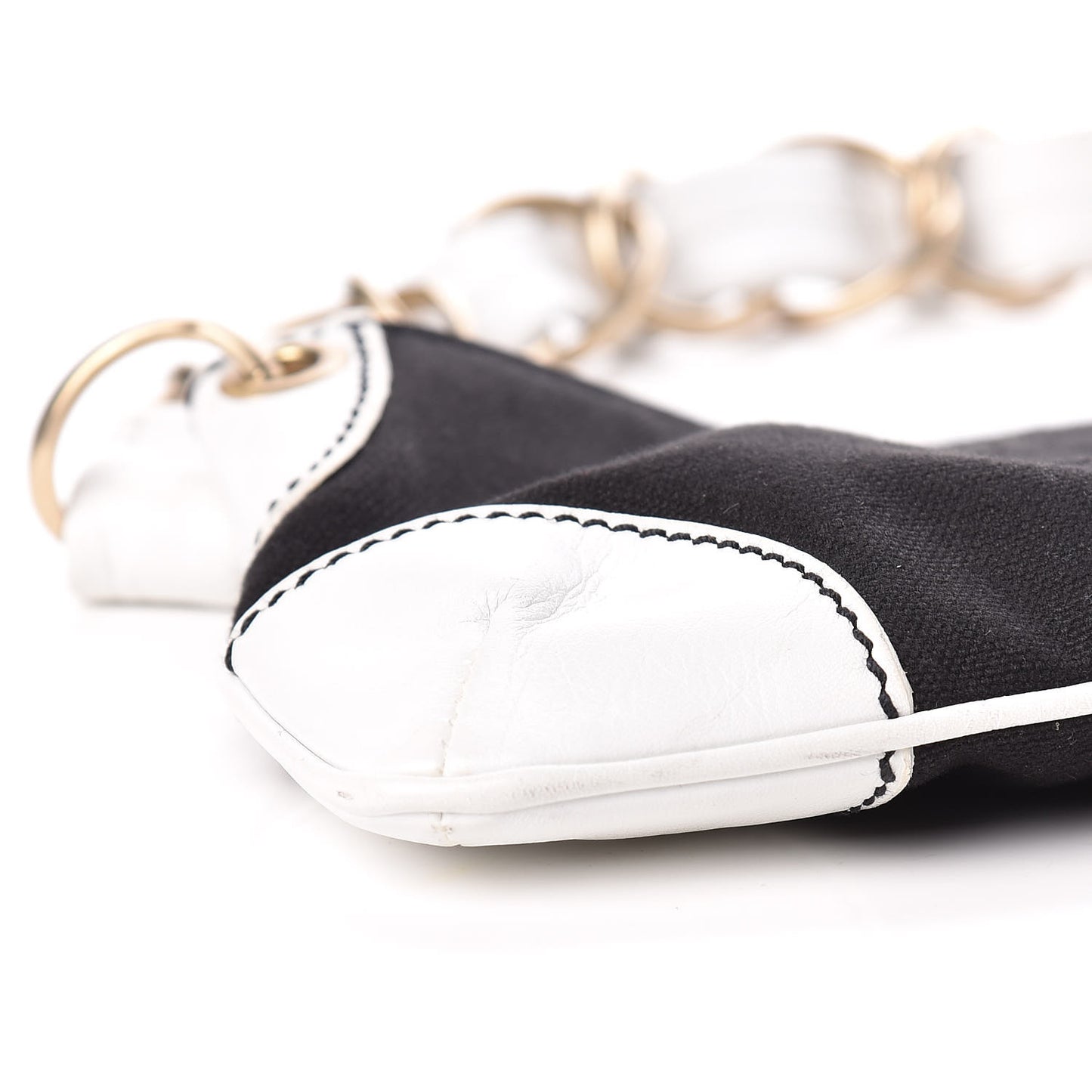 Lambskin Canvas CC Small Olsen Chain Shoulder Bag White Black