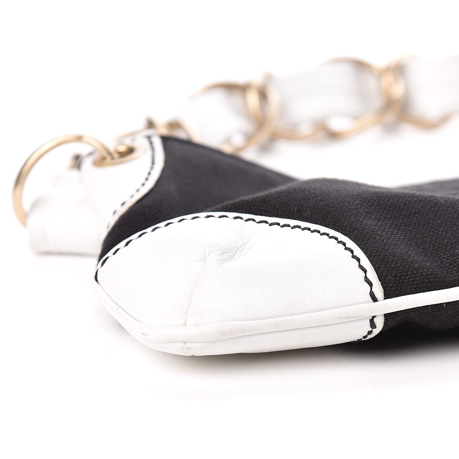 Chanel Lambskin Canvas CC Small Olsen Chain Shoulder Bag White Black 10 of 13