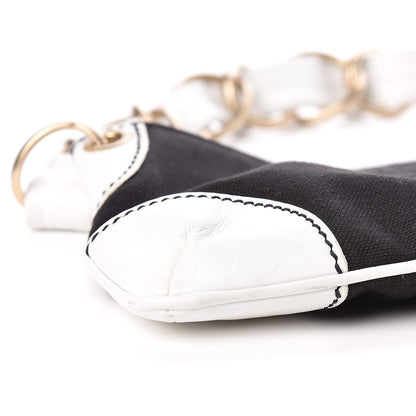 Chanel Lambskin Canvas CC Small Olsen Chain Shoulder Bag White Black 10 of 13