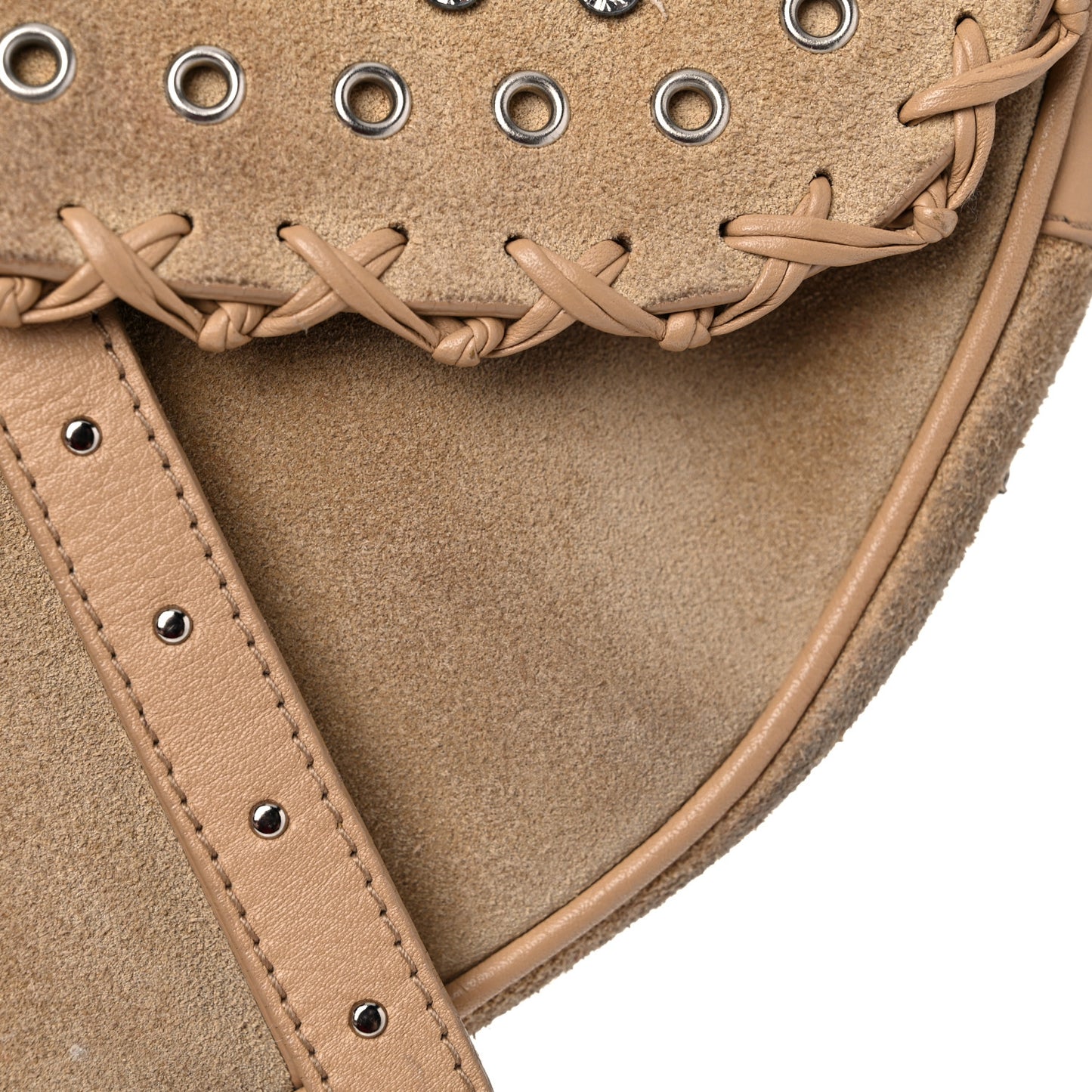 Suede Crystal Studded Saddle Bag Brown