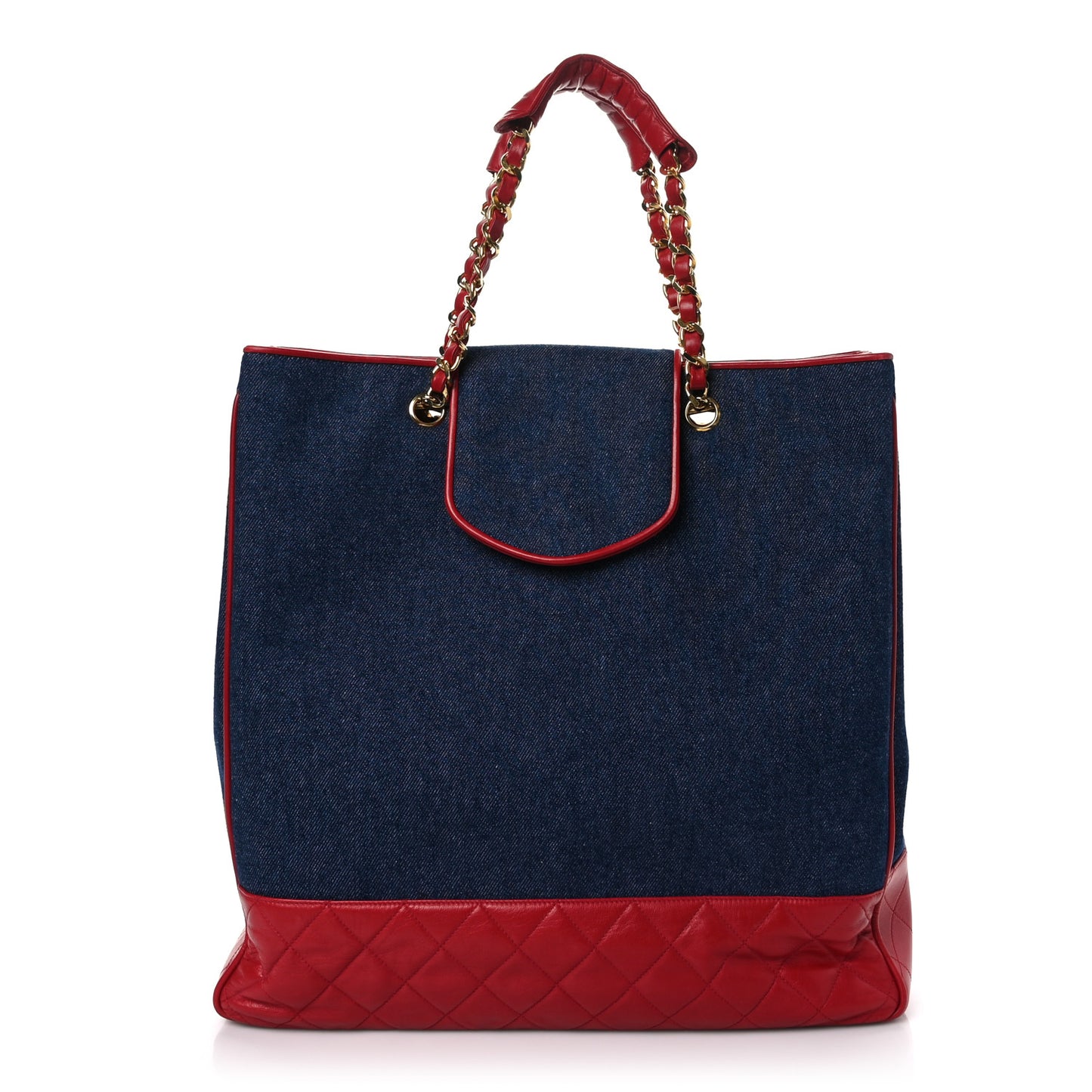 Denim Lambskin Tote Blue Red