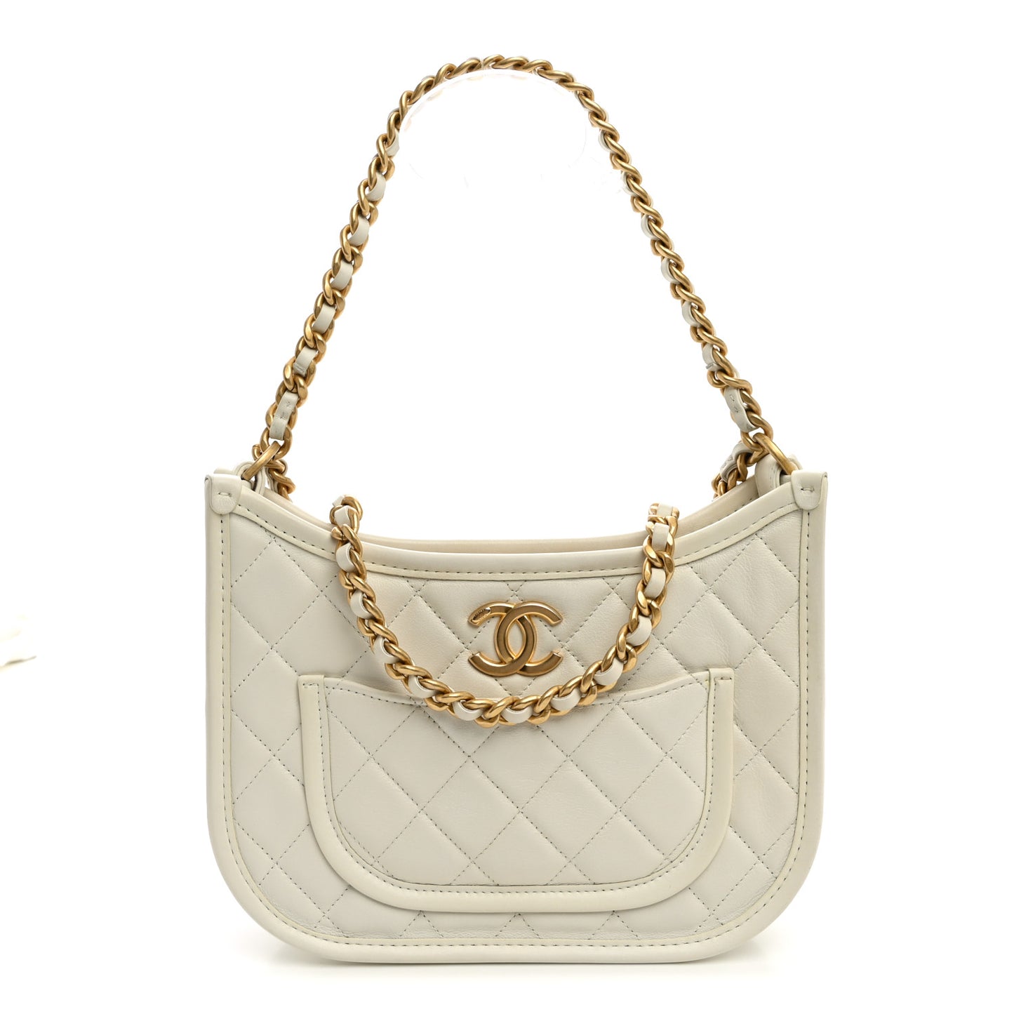 Calfskin Quilted CC Hobo Handbag White