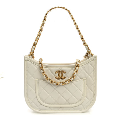Chanel Calfskin Quilted CC Hobo Handbag White 1 of 10