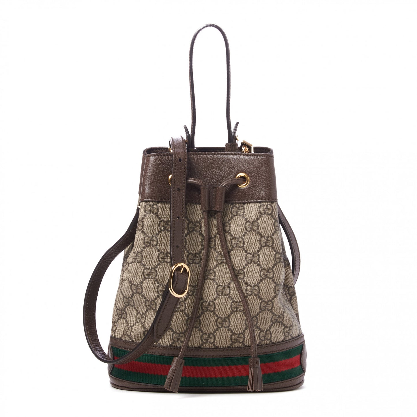 GG Supreme Monogram Web Small Ophidia Bucket Bag Brown