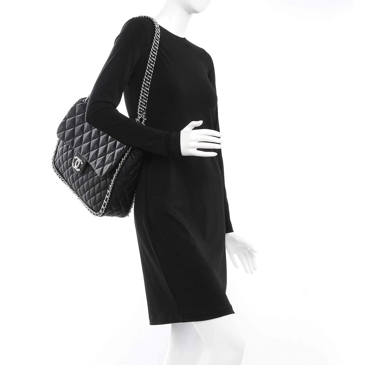 Washed Lambskin Quilted Maxi Chain Around Flap Black