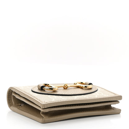 Gucci GG Supreme Monogram Textured Dollar Calfskin Horsebit 1955 Card Case Wallet Beige Mystic White Oatmeal 4 of 9