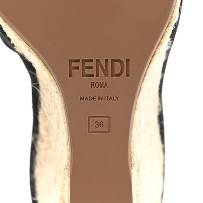 Fendi Canvas FF Embroidered Roma Ankle Wrap Wedge Espadrilles 36 Black 6 of 10