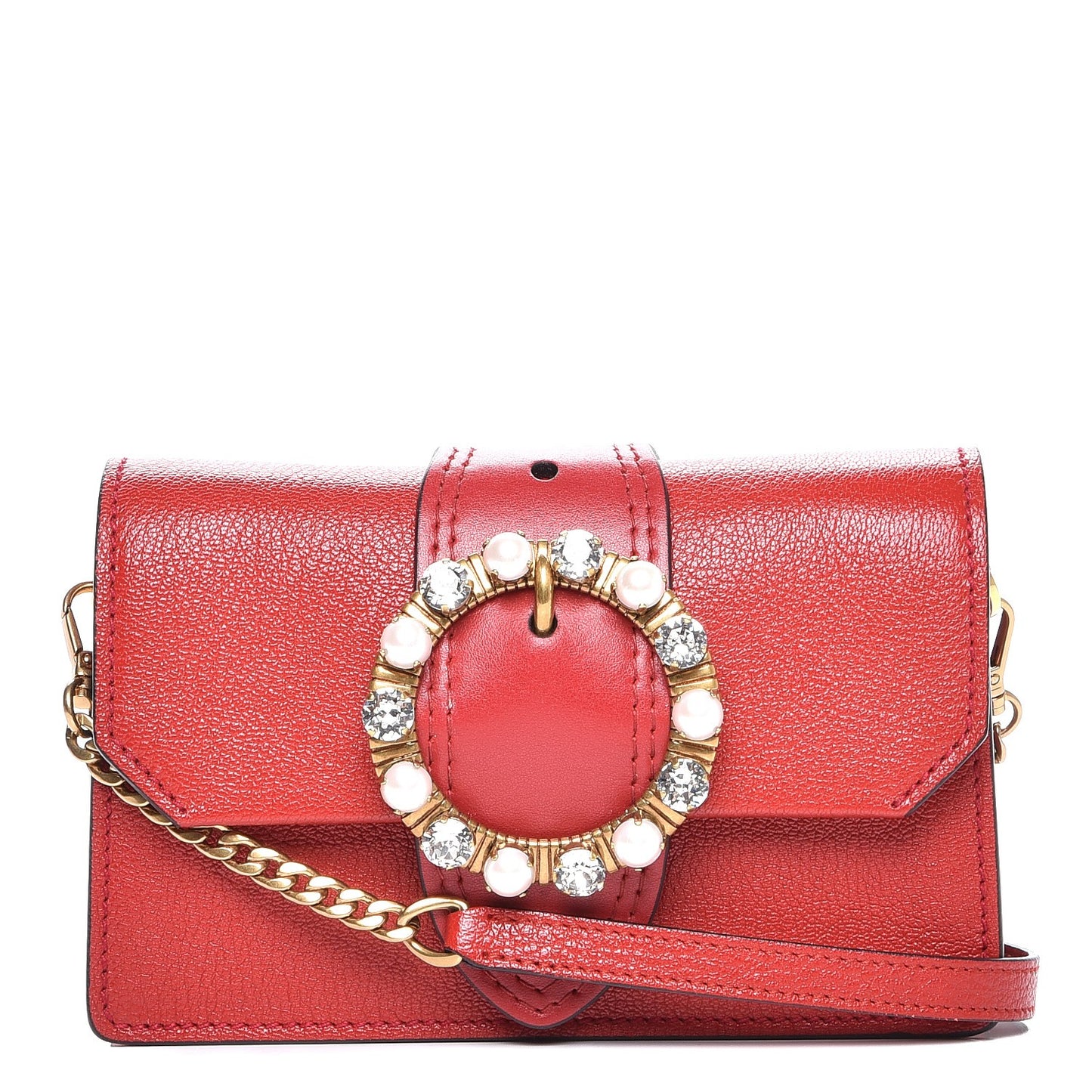 Goatskin Madras Soft Calf Crystal Pearl Embellished Shoulder Bag Fuoco