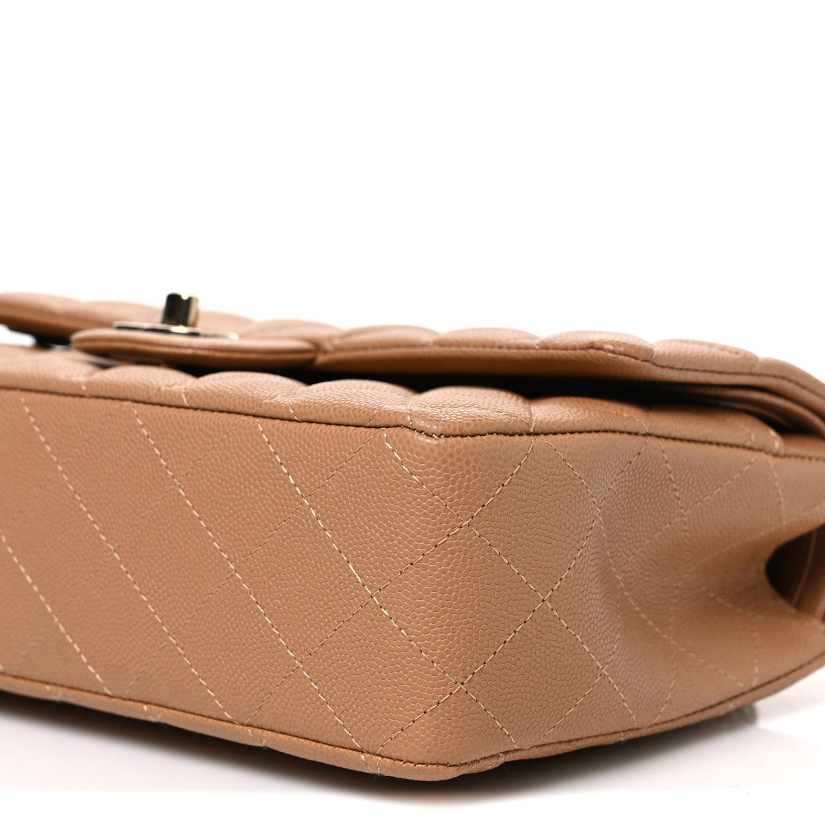 Caviar Quilted Medium Double Flap Light Brown