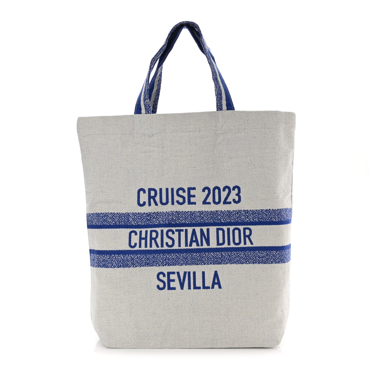 Christian Dior Canvas Print Cruise Tote Ivory Blue 1 of 9