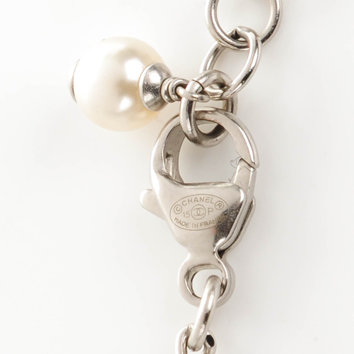 Pearl CC Chain Bracelet Silver