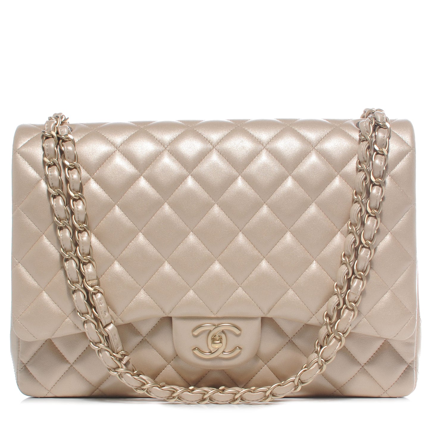 Lambskin Quilted Maxi Double Flap Pearl