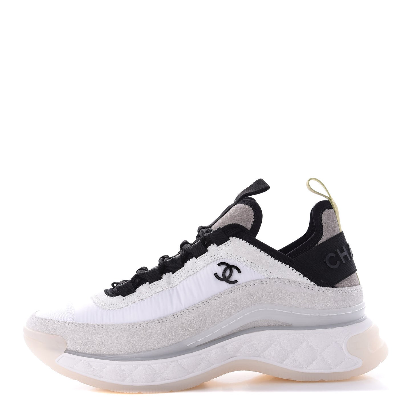 Calfskin Suede Nylon CC Sneakers 36 White Grey Yellow