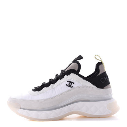 Chanel Calfskin Suede Nylon CC Sneakers 36 White Grey Yellow 1 of 10