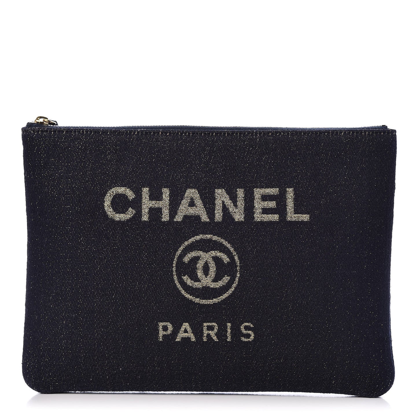 Lurex Canvas Medium Deauville Cosmetic Pouch Navy Blue Gold
