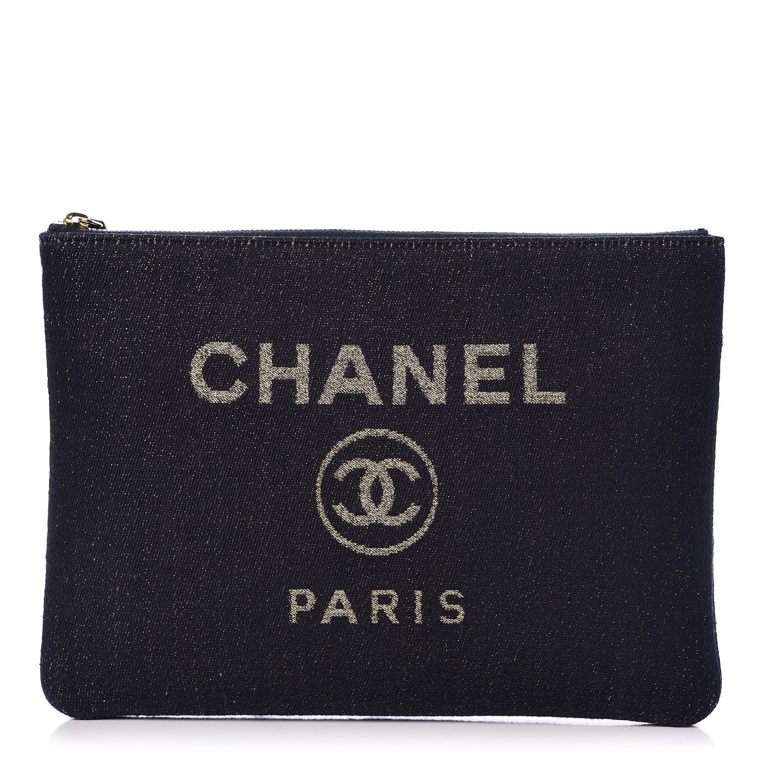 Chanel Lurex Canvas Medium Deauville Cosmetic Pouch Navy Blue Gold 1 of 7