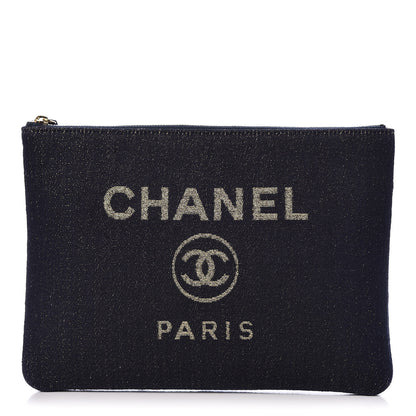 Chanel Lurex Canvas Medium Deauville Cosmetic Pouch Navy Blue Gold 1 of 7