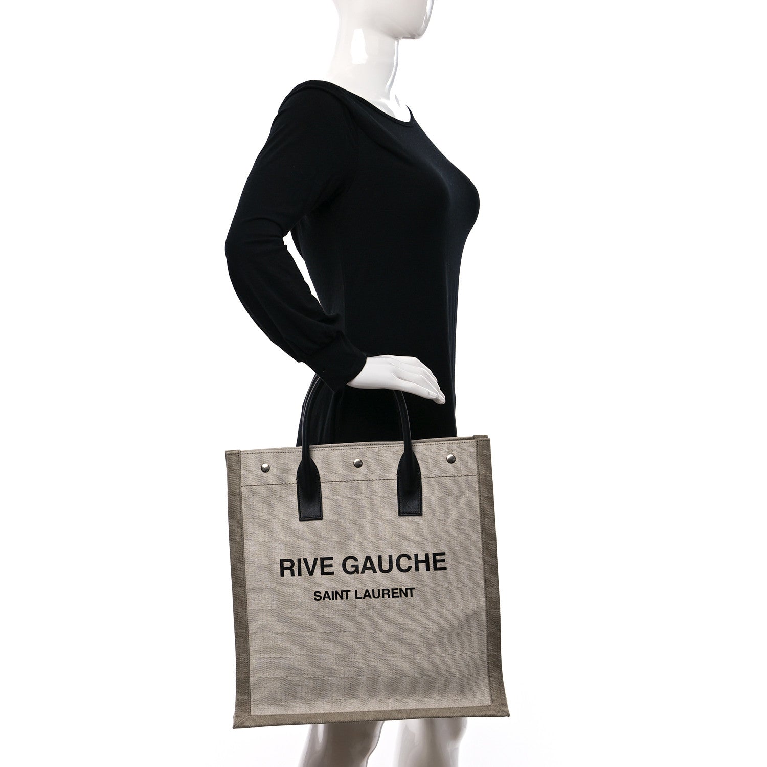 Saint Laurent Linen Calfskin Rive Gauche North South Tote Optic White 2 of 8