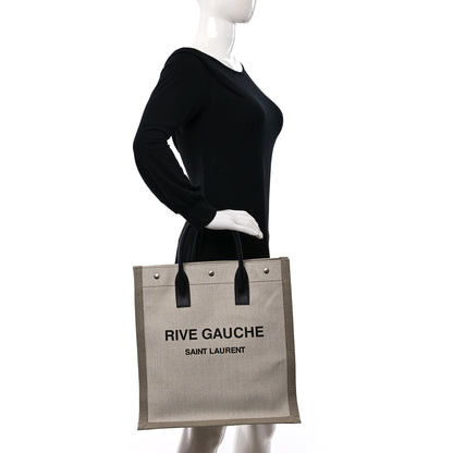 Saint Laurent Linen Calfskin Rive Gauche North South Tote Optic White 2 of 8
