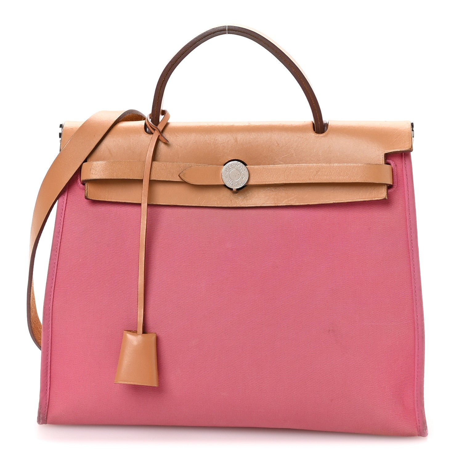 Hermes Vache Hunter Toile Herbag Zip 31 PM Rose Lipstick Natural 1 of 13