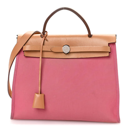 Hermes Vache Hunter Toile Herbag Zip 31 PM Rose Lipstick Natural 1 of 13