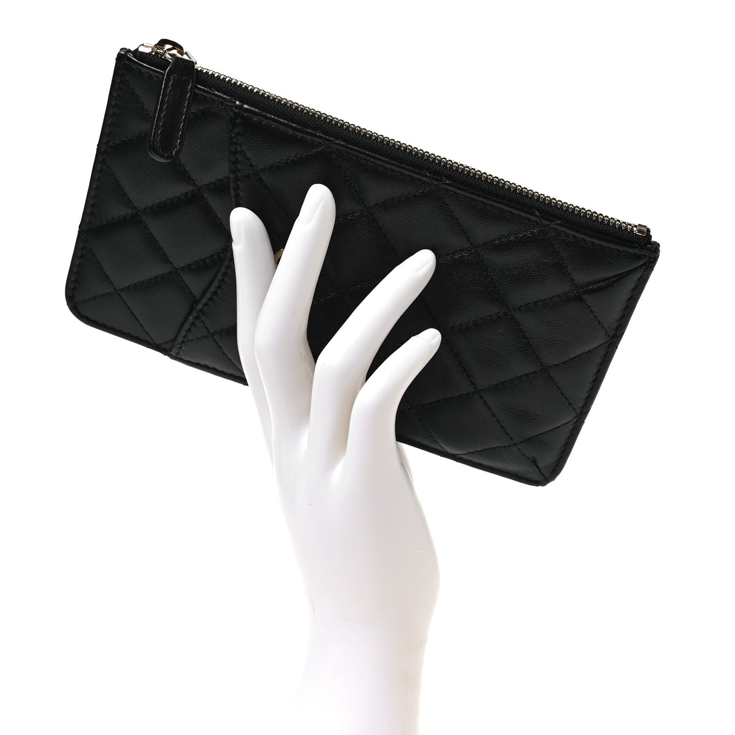 Lambskin Quilted Classic Flat Wallet Pouch Black