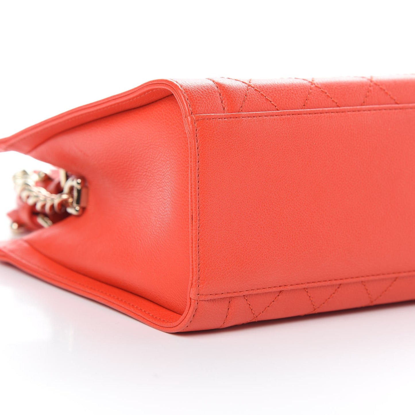 Grained Calfskin Stitched Small Label Click Shopper Tote Red