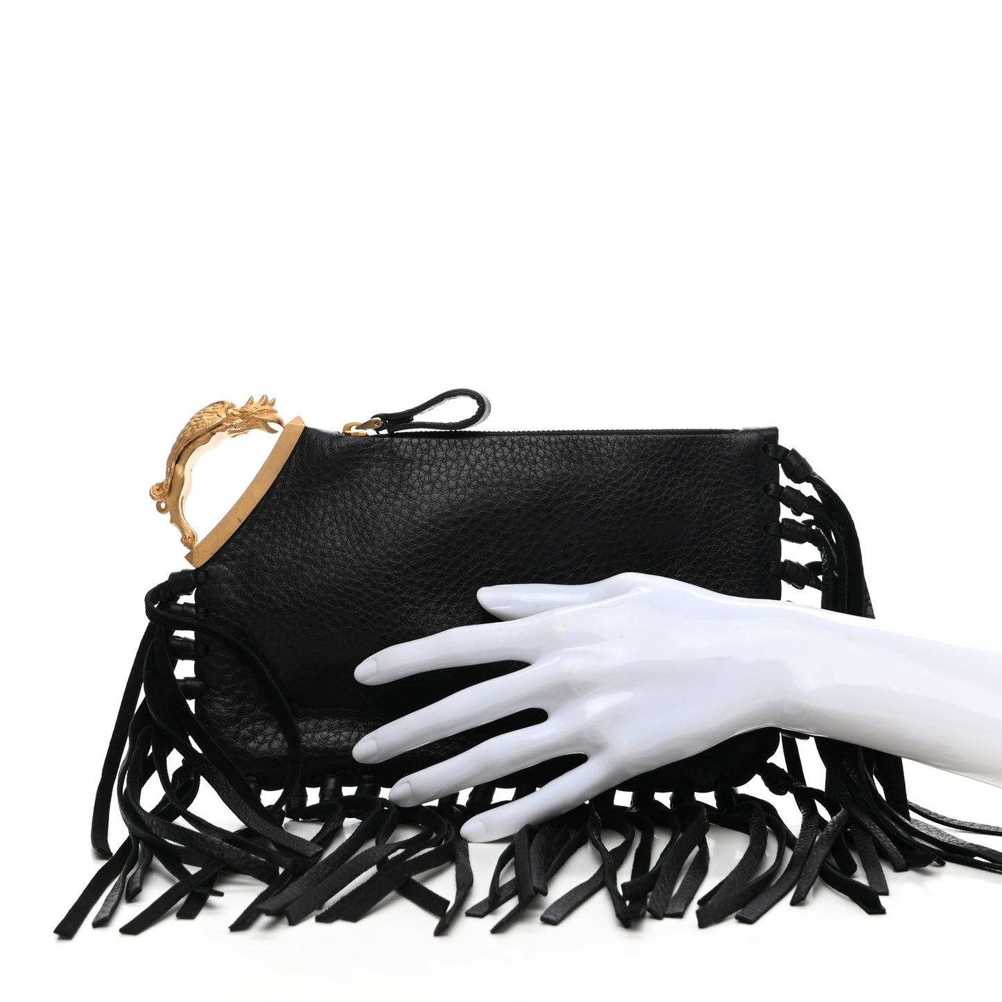 Calfskin C-Rockee Sagittarius Fringe Clutch Black