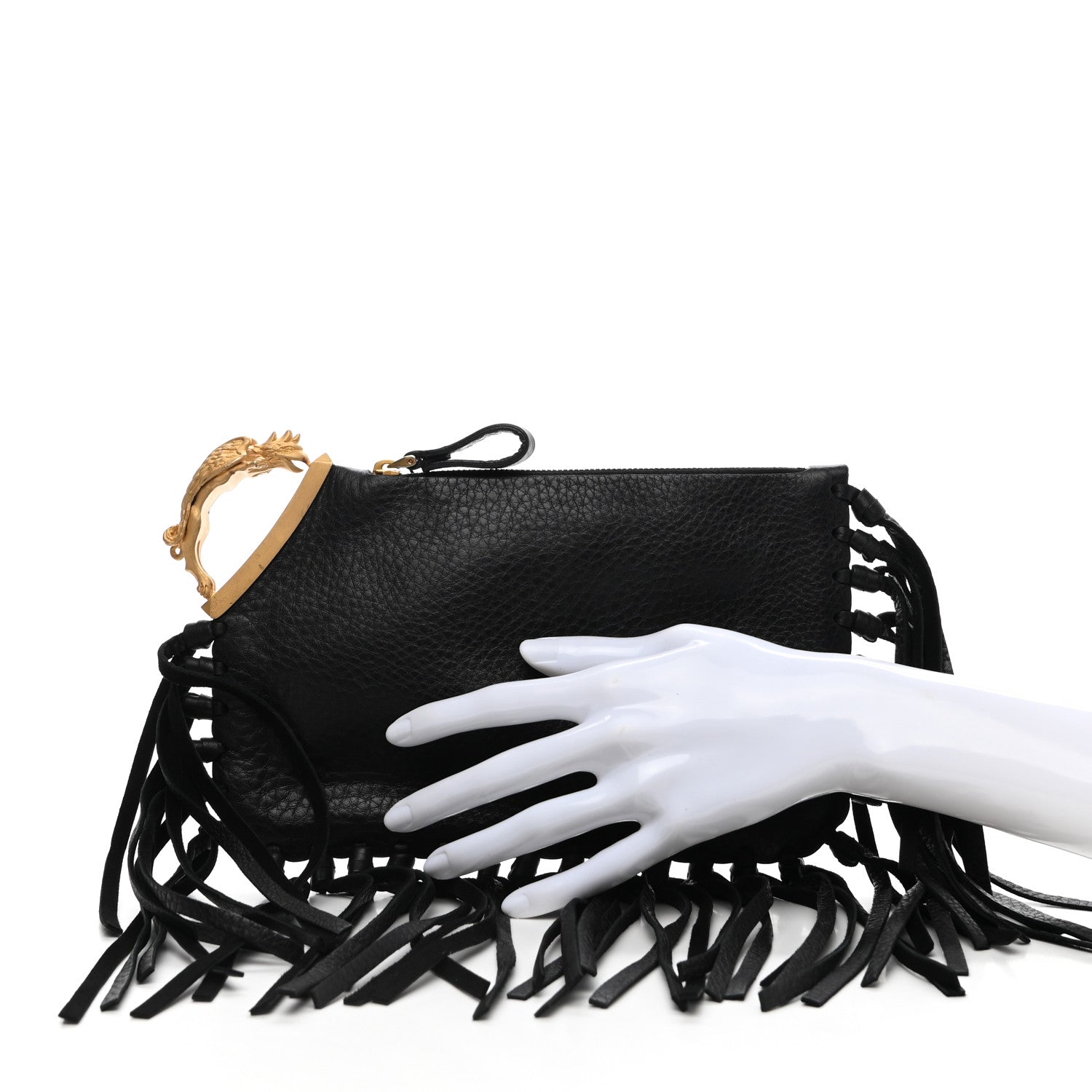 Valentino Garavani Calfskin C-Rockee Sagittarius Fringe Clutch Black 2 of 9