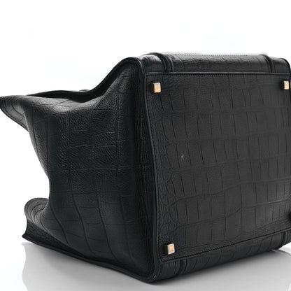 Celine Calfskin Crocodile Embossed Medium Phantom Luggage Black 7 of 11
